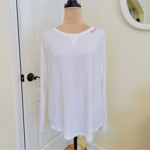 Rachel Zoe white long sleeve t shirt with LOVE embroidery on shoulder.  M